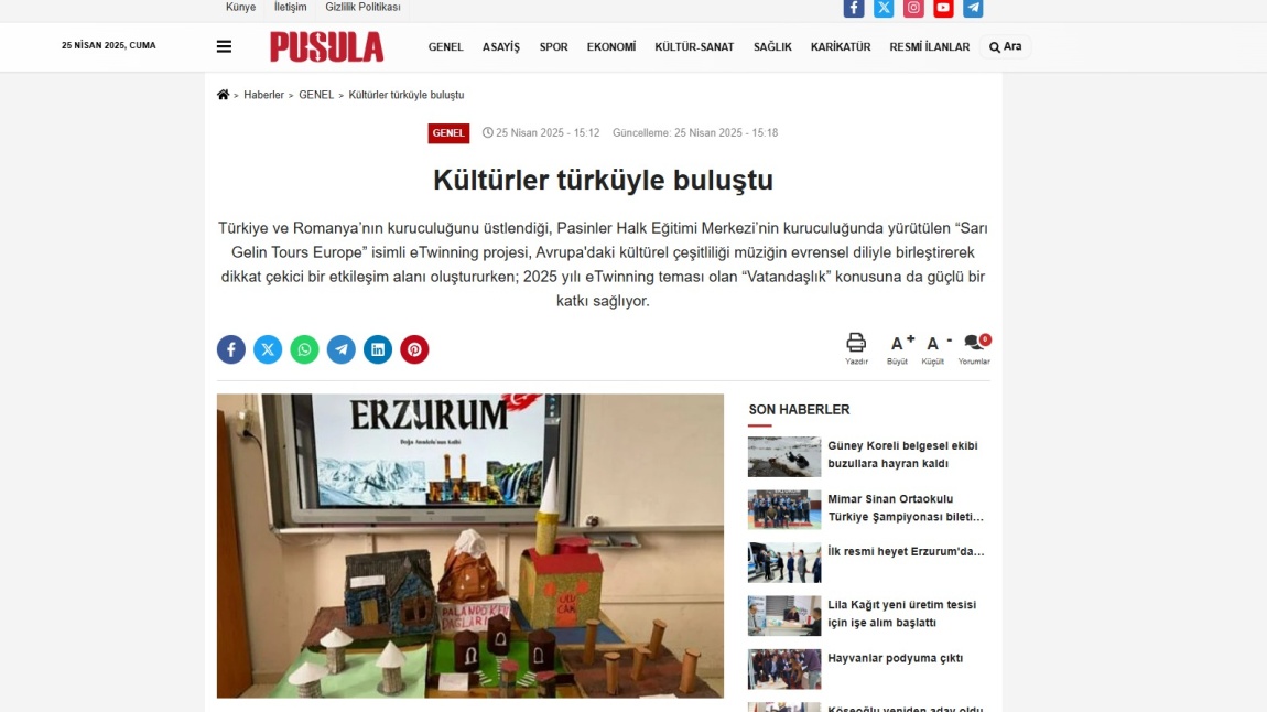 eTwinning Projesi ile Basında Yerimizi Aldık